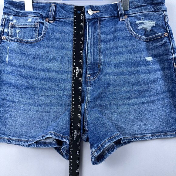 American Eagle Curvy Mom Shorts Womens Size 16 High Rise Stretch Distressed Blue - Picture 8 of 11